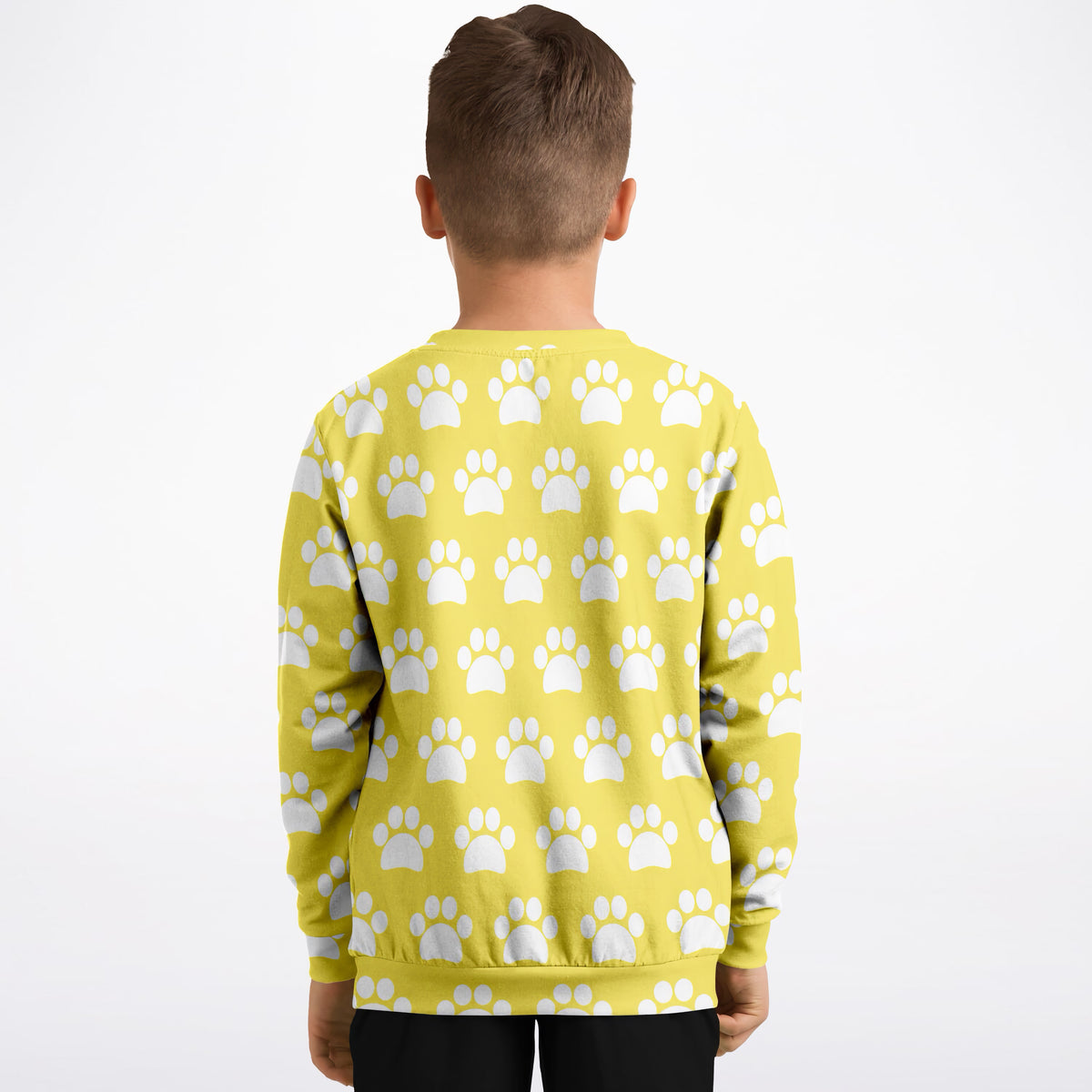 Kids Yellow Paw Print Sweatshirt – Ultra Soft & Stretchy, Cozy Fleece or Lightweight Sports Fabric Sweatshirt – Ultra Soft & Stretchy, Cozy Fleece or Lightweight Sports Fabric