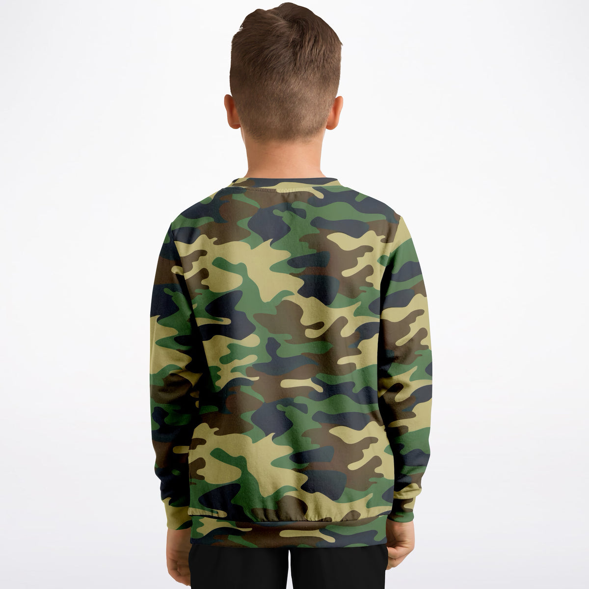 Kids Green Woodland Camouflage Sweatshirt – Ultra Soft & Stretchy, Cozy Fleece or Lightweight Sports Fabric Sweatshirt – Ultra Soft & Stretchy, Cozy Fleece or Lightweight Sports Fabric