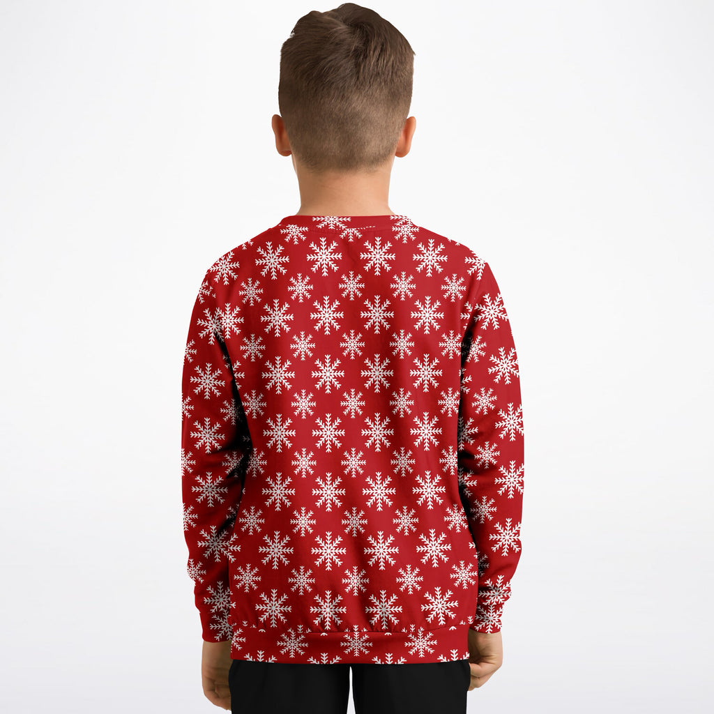 Kids Red Christmas Snowflake Sweatshirt – Ultra Soft & Stretchy, Cozy Fleece or Lightweight Sports Fabric Sweatshirt – Ultra Soft & Stretchy, Cozy Fleece or Lightweight Sports Fabric