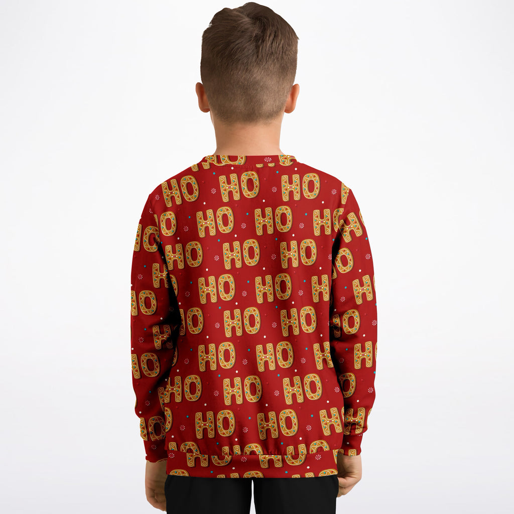 Kids Red Ho Ho Ho Christmas Sweatshirt – Ultra Soft & Stretchy, Cozy Fleece or Lightweight Sports Fabric Sweatshirt – Ultra Soft & Stretchy, Cozy Fleece or Lightweight Sports Fabric