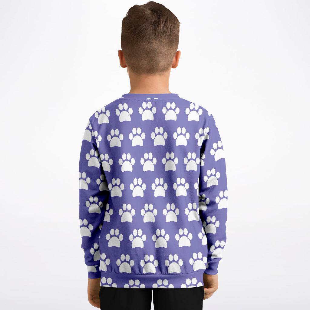 Kids Purple Paw Print Sweatshirt – Ultra Soft & Stretchy, Cozy Fleece or Lightweight Sports Fabric Sweatshirt – Ultra Soft & Stretchy, Cozy Fleece or Lightweight Sports Fabric