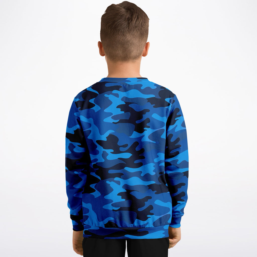 Kids Blue Camouflage Sweatshirt – Ultra Soft & Stretchy, Cozy Fleece or Lightweight Sports Fabric Sweatshirt – Ultra Soft & Stretchy, Cozy Fleece or Lightweight Sports Fabric