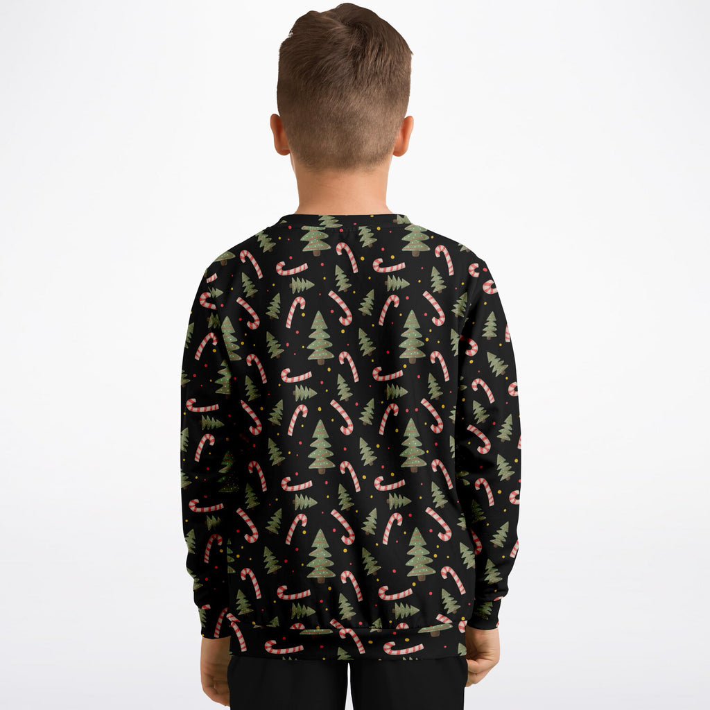 Kids Christmas Tree & Candy Cane Sweatshirt – Ultra Soft & Stretchy, Cozy Fleece or Lightweight Sports Fabric Sweatshirt – Ultra Soft & Stretchy, Cozy Fleece or Lightweight Sports Fabric