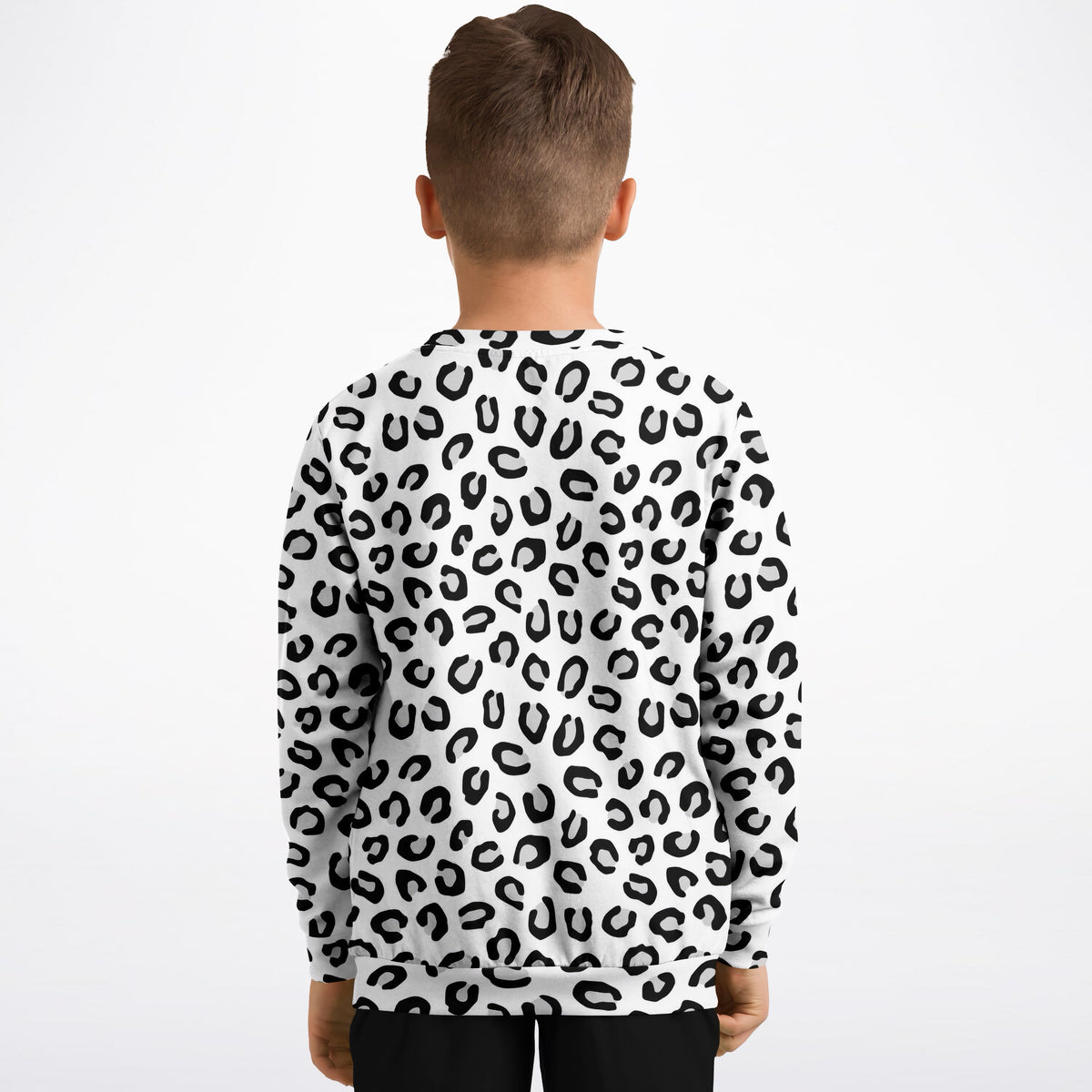 Kids Black & White Leopard Print Sweatshirt – Ultra Soft & Stretchy, Cozy Fleece or Lightweight Sports Fabric Sweatshirt – Ultra Soft & Stretchy, Cozy Fleece or Lightweight Sports Fabric
