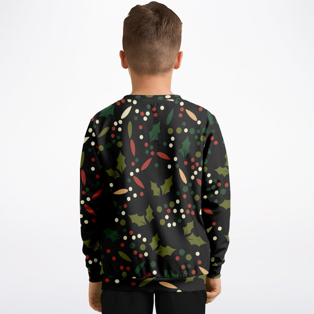 Kids Christmas Holly Berry Sweatshirt – Ultra Soft & Stretchy, Cozy Fleece or Lightweight Sports Fabric Sweatshirt – Ultra Soft & Stretchy, Cozy Fleece or Lightweight Sports Fabric