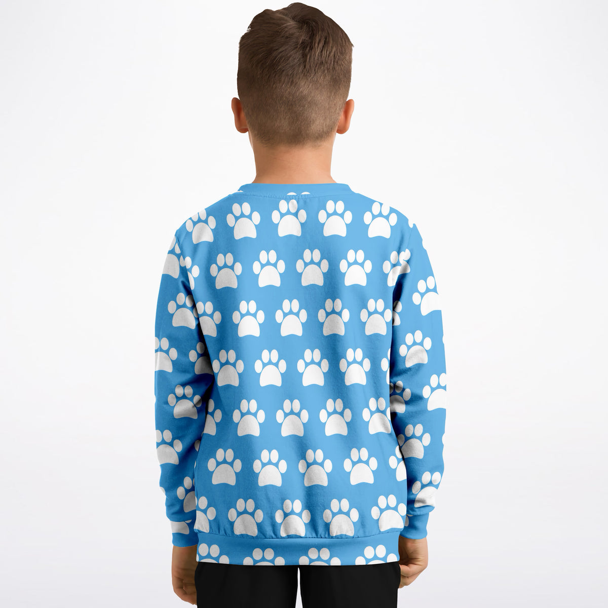 Kids Light Sky Blue Paw Print Sweatshirt – Ultra Soft & Stretchy, Cozy Fleece or Lightweight Sports Fabric Sweatshirt – Ultra Soft & Stretchy, Cozy Fleece or Lightweight Sports Fabric
