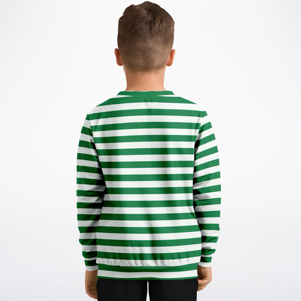 Kids Green Christmas Striped Sweatshirt – Ultra Soft & Stretchy, Cozy Fleece or Lightweight Sports Fabric Sweatshirt – Ultra Soft & Stretchy, Cozy Fleece or Lightweight Sports Fabric