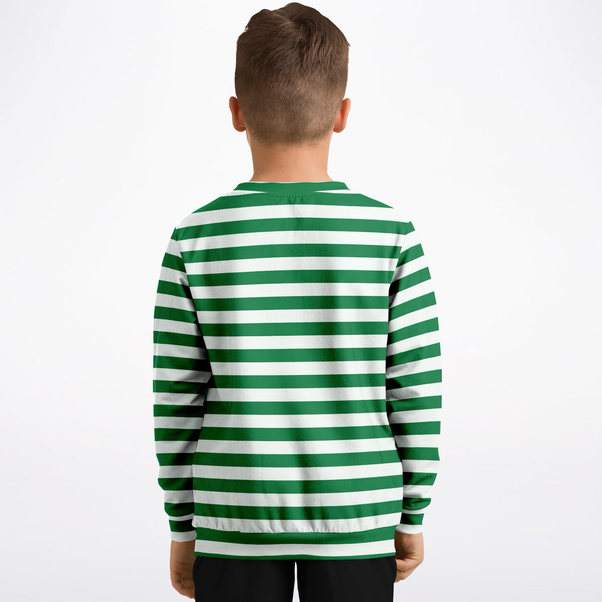 Kids Green Christmas Striped Sweatshirt – Ultra Soft & Stretchy, Cozy Fleece or Lightweight Sports Fabric Sweatshirt – Ultra Soft & Stretchy, Cozy Fleece or Lightweight Sports Fabric