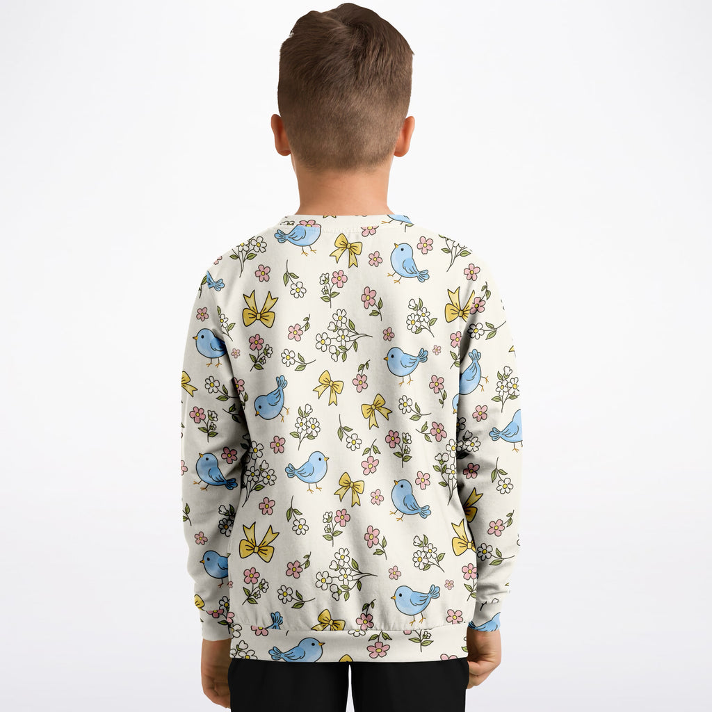 Girls Floral Blue Bird Sweatshirt – Ultra Soft & Stretchy, Cozy Fleece or Lightweight Sports Fabric Sweatshirt – Ultra Soft & Stretchy, Cozy Fleece or Lightweight Sports Fabric