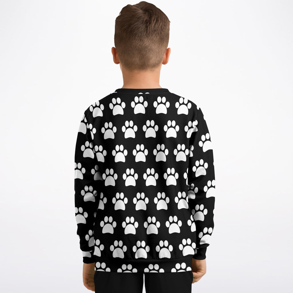 Kids Black Paw Print Sweatshirt – Ultra Soft & Stretchy, Cozy Fleece or Lightweight Sports Fabric Sweatshirt – Ultra Soft & Stretchy, Cozy Fleece or Lightweight Sports Fabric