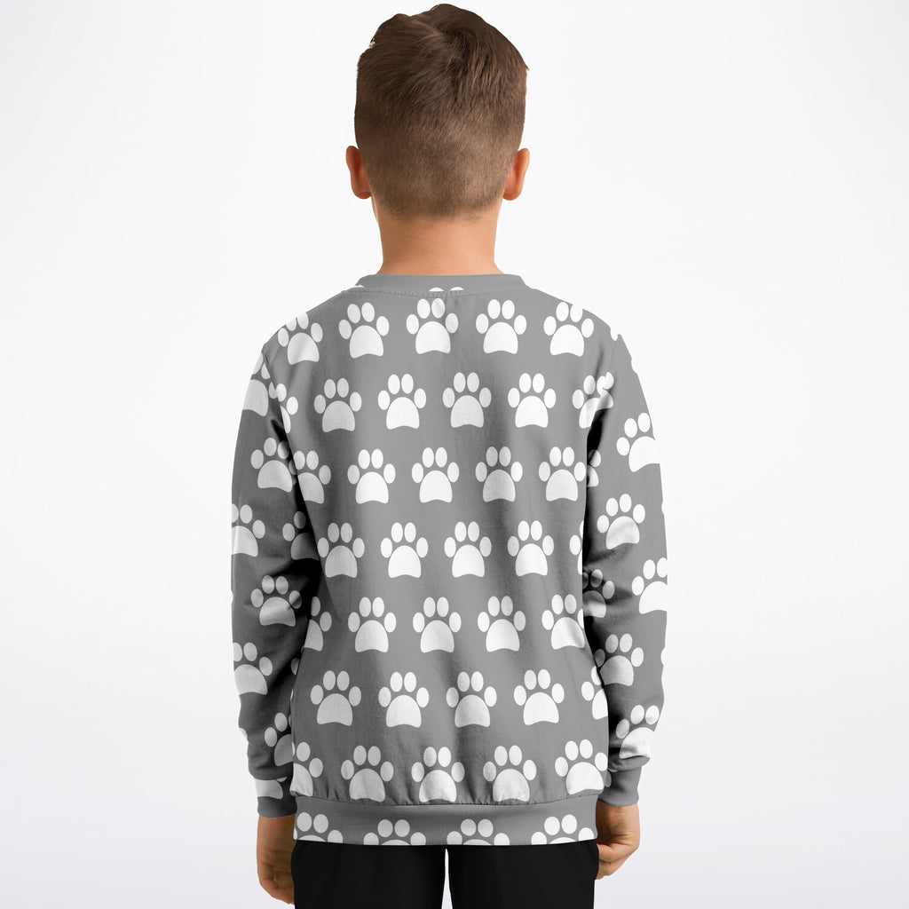 Kids Gray Paw Print Sweatshirt – Ultra Soft & Stretchy, Cozy Fleece or Lightweight Sports Fabric Sweatshirt – Ultra Soft & Stretchy, Cozy Fleece or Lightweight Sports Fabric