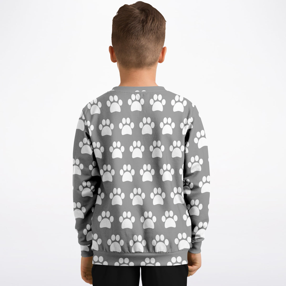 Kids Gray Paw Print Sweatshirt – Ultra Soft & Stretchy, Cozy Fleece or Lightweight Sports Fabric Sweatshirt – Ultra Soft & Stretchy, Cozy Fleece or Lightweight Sports Fabric