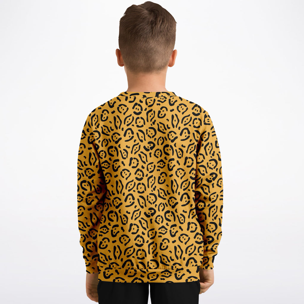 Kids Mustard Yellow Leopard Print Sweatshirt – Ultra Soft & Stretchy, Cozy Fleece or Lightweight Sports Fabric Sweatshirt – Ultra Soft & Stretchy, Cozy Fleece or Lightweight Sports Fabric