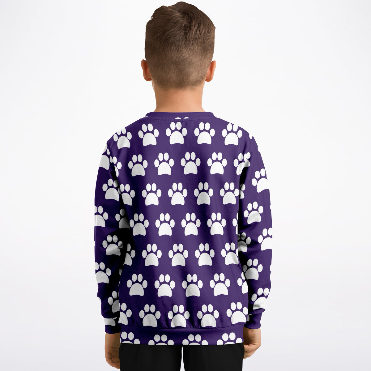 Kids Dark Purple Paw Print Sweatshirt – Ultra Soft & Stretchy, Cozy Fleece or Lightweight Sports Fabric Sweatshirt – Ultra Soft & Stretchy, Cozy Fleece or Lightweight Sports Fabric