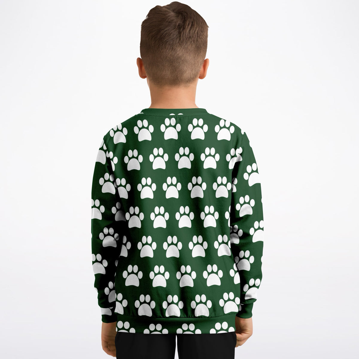 Kids Forest Green Paw Print Sweatshirt – Ultra Soft & Stretchy, Cozy Fleece or Lightweight Sports Fabric Sweatshirt – Ultra Soft & Stretchy, Cozy Fleece or Lightweight Sports Fabric