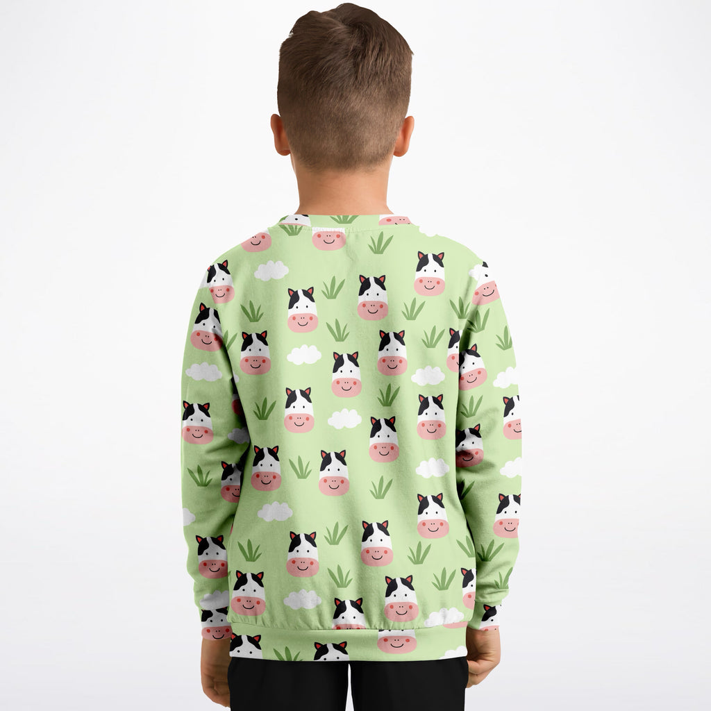 Kids Cute Cow Faces Sweatshirt – Ultra Soft & Stretchy, Cozy Fleece or Lightweight Sports Fabric Sweatshirt – Ultra Soft & Stretchy, Cozy Fleece or Lightweight Sports Fabric