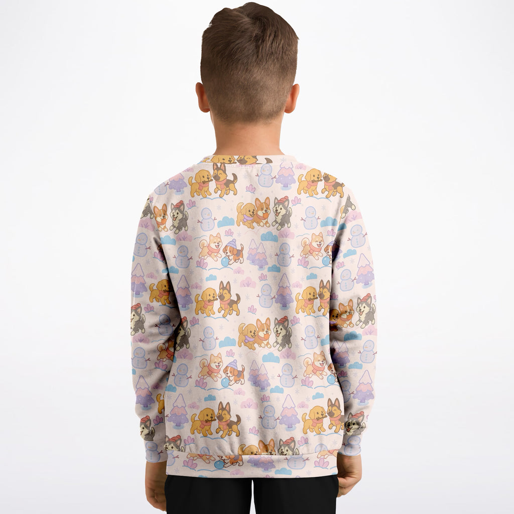 Kids Cute Winter Puppies Sweatshirt – Ultra Soft & Stretchy, Cozy Fleece or Lightweight Sports Fabric Sweatshirt – Ultra Soft & Stretchy, Cozy Fleece or Lightweight Sports Fabric