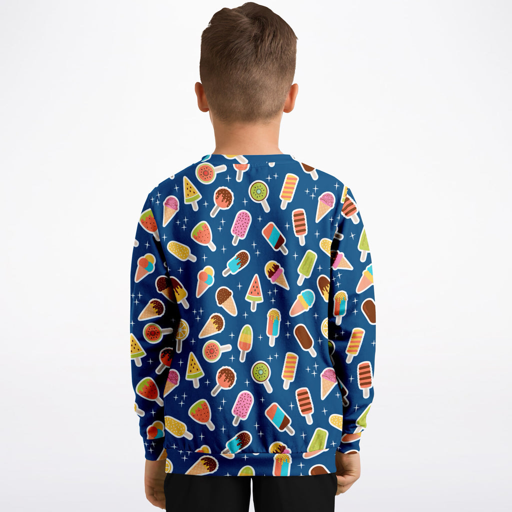 Kids Dark Blue Ice Cream Sweatshirt – Ultra Soft & Stretchy, Cozy Fleece or Lightweight Sports Fabric Sweatshirt – Ultra Soft & Stretchy, Cozy Fleece or Lightweight Sports Fabric