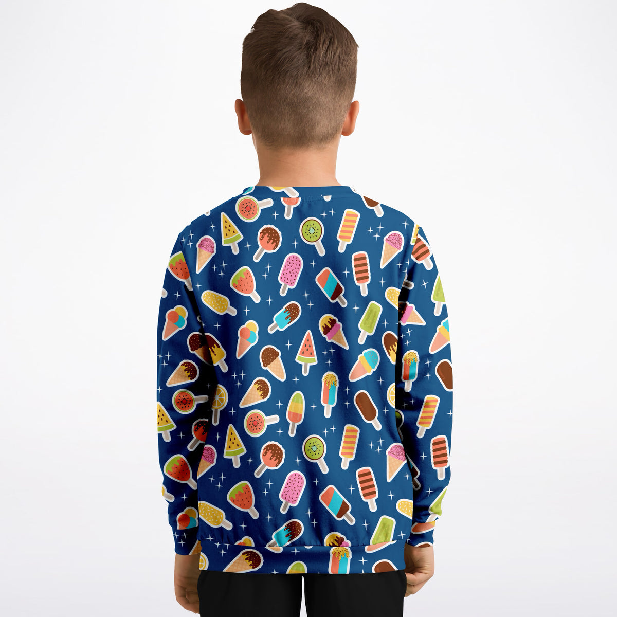 Kids Dark Blue Ice Cream Sweatshirt – Ultra Soft & Stretchy, Cozy Fleece or Lightweight Sports Fabric Sweatshirt – Ultra Soft & Stretchy, Cozy Fleece or Lightweight Sports Fabric