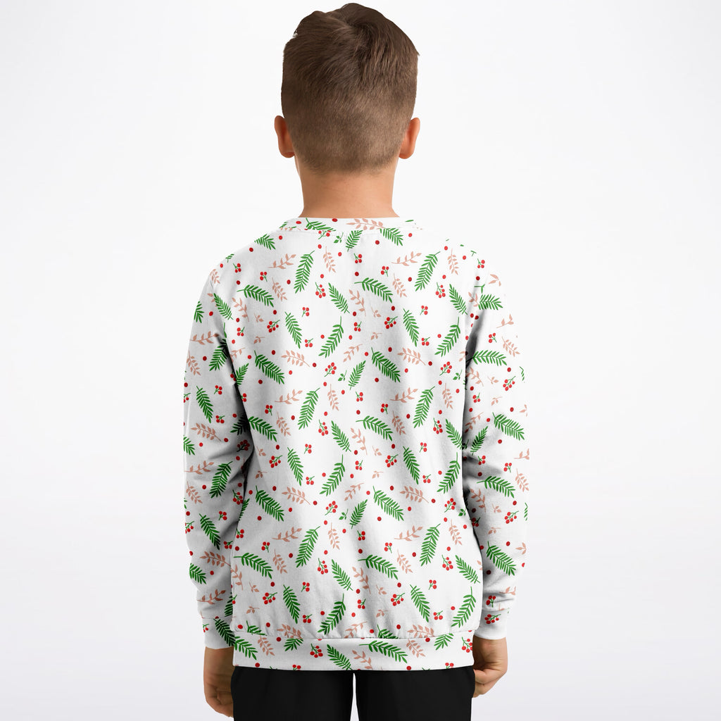 Kids Christmas Greenery and Red Berry Sweatshirt – Ultra Soft & Stretchy, Cozy Fleece or Lightweight Sports Fabric Sweatshirt – Ultra Soft & Stretchy, Cozy Fleece or Lightweight Sports Fabric