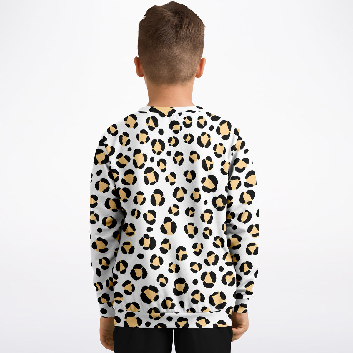Kids Black & Tan Leopard Print Sweatshirt – Ultra Soft & Stretchy, Cozy Fleece or Lightweight Sports Fabric Sweatshirt – Ultra Soft & Stretchy, Cozy Fleece or Lightweight Sports Fabric