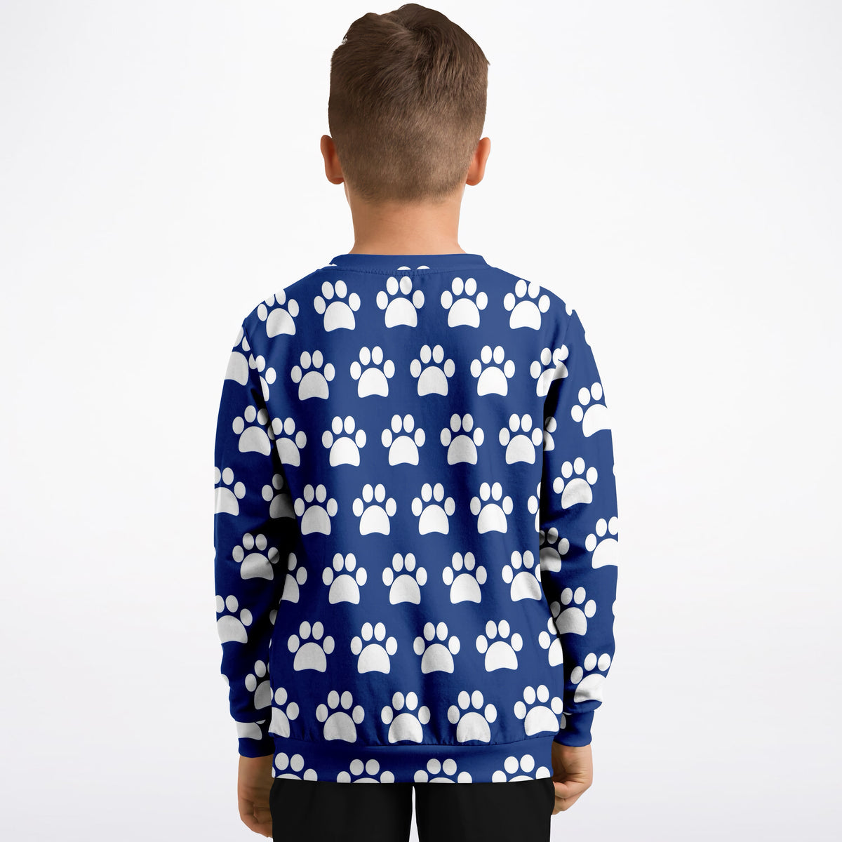 Kids Dark Blue Paw Print Sweatshirt – Ultra Soft & Stretchy, Cozy Fleece or Lightweight Sports Fabric Sweatshirt – Ultra Soft & Stretchy, Cozy Fleece or Lightweight Sports Fabric
