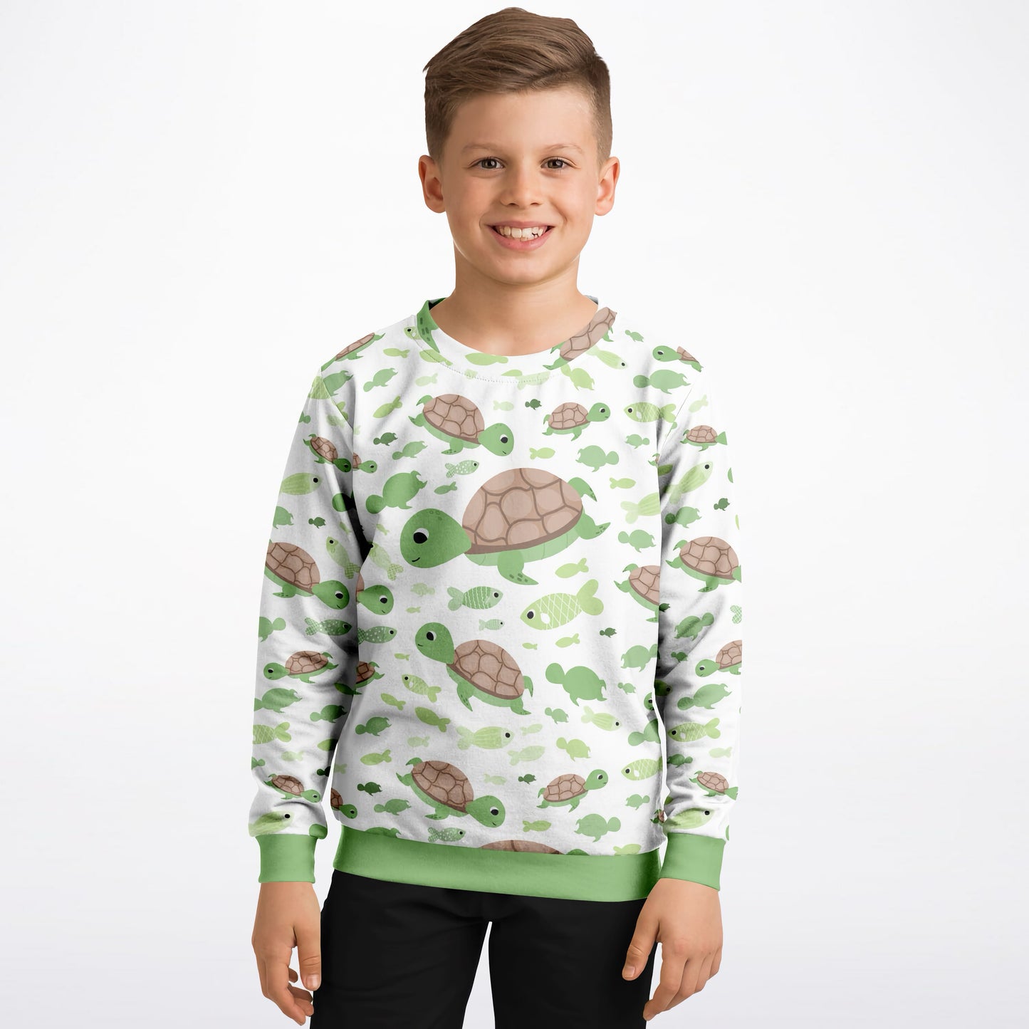Kids Green Sea Turtles Sweatshirt – Cozy Cotton Fleece or Lightweight Sports Fabric