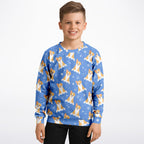 Kids Blue Corgi Dog Sweatshirt – Cozy Cotton Fleece or Lightweight Sports Fabric