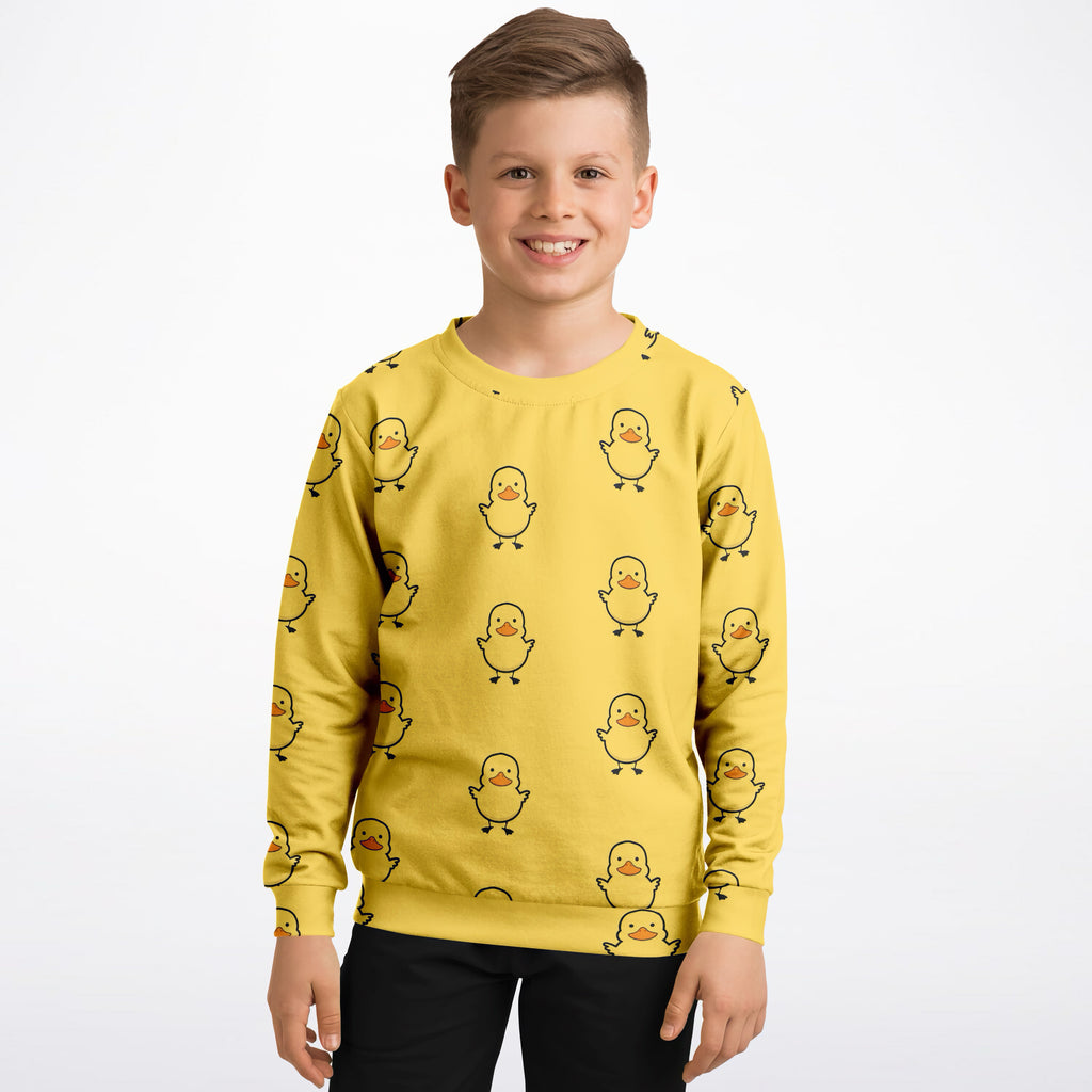 Kids Yellow Duck Sweatshirt – Cozy Cotton Fleece or Lightweight Sports Fabric