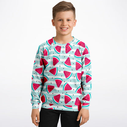 Kids Striped Watermelon Sweatshirt – Cozy Cotton Fleece or Lightweight Sports Fabric