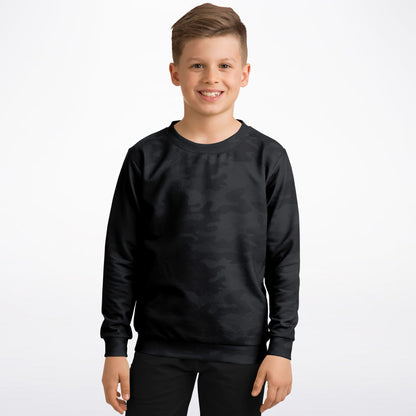 Kids Black Camouflage Sweatshirt – Cozy Cotton Fleece or Lightweight Sports Fabric