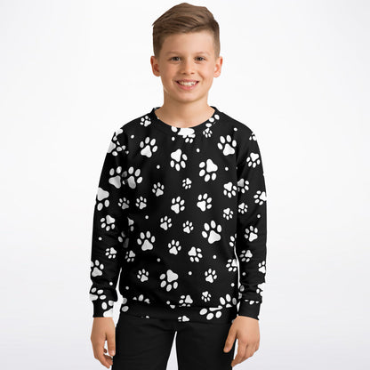 Kids Paw Print Sweatshirt – Cozy Cotton Fleece or Lightweight Sports Fabric