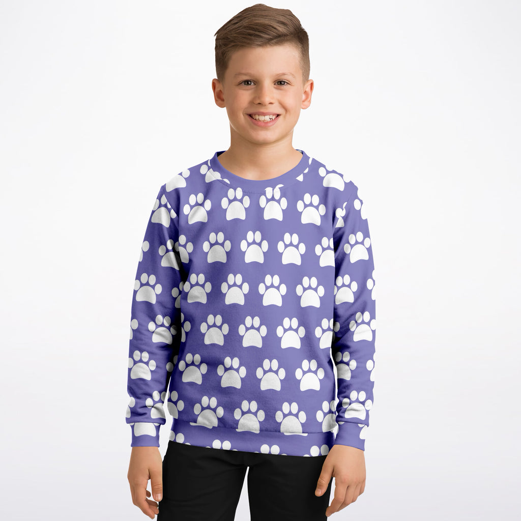 Kids Purple Paw Print Sweatshirt – Ultra Soft & Stretchy, Cozy Fleece or Lightweight Sports Fabric Sweatshirt – Ultra Soft & Stretchy, Cozy Fleece or Lightweight Sports Fabric