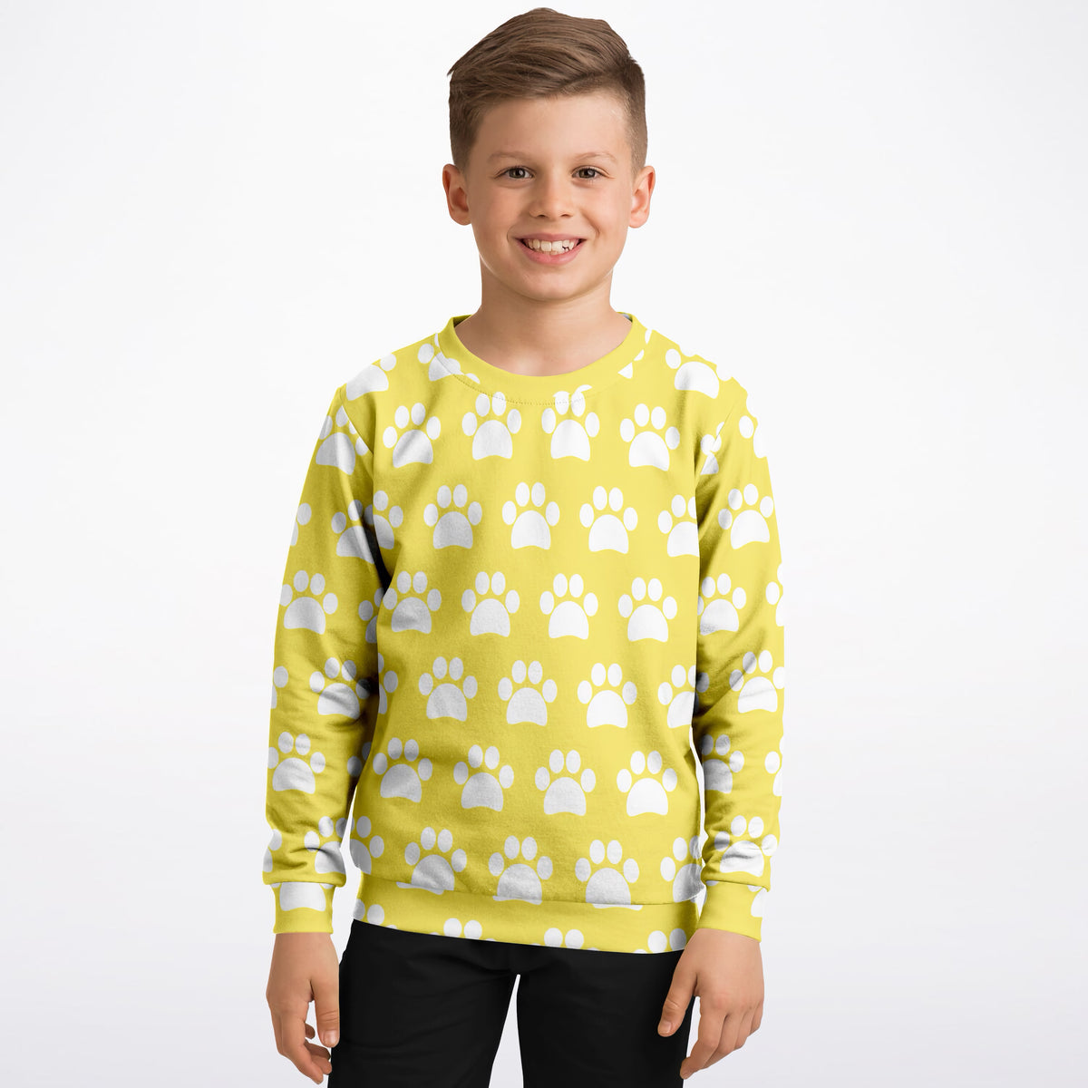Kids Yellow Paw Print Sweatshirt – Ultra Soft & Stretchy, Cozy Fleece or Lightweight Sports Fabric Sweatshirt – Ultra Soft & Stretchy, Cozy Fleece or Lightweight Sports Fabric