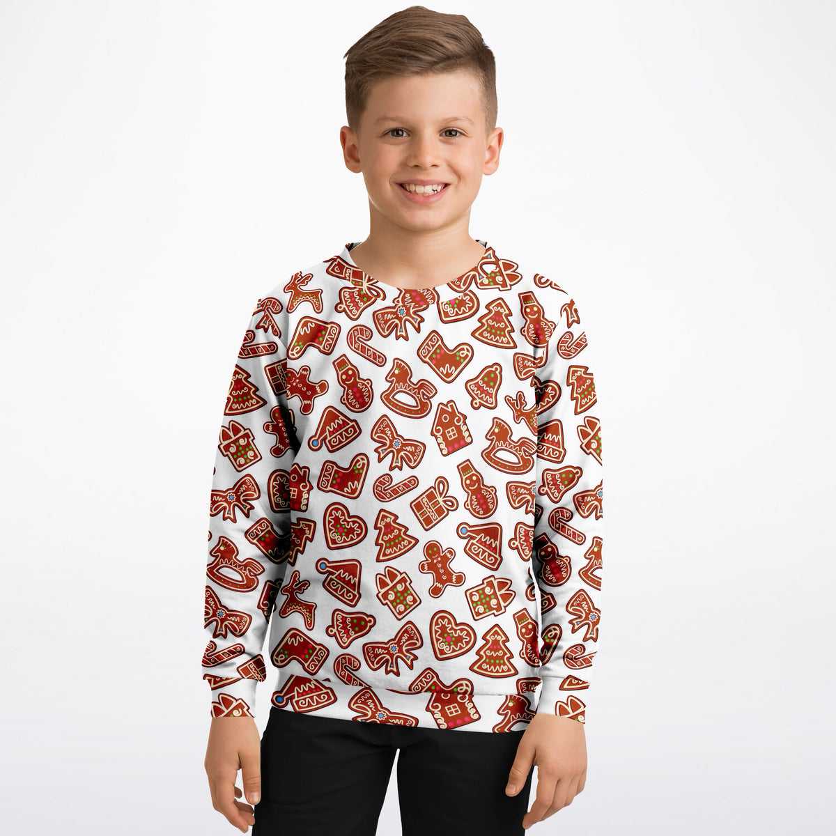 Kids Cute Holiday Cookies & Candy Canes Print Sweatshirt – Ultra Soft & Stretchy, Cozy Fleece or Lightweight Sports Fabric Sweatshirt – Ultra Soft & Stretchy, Cozy Fleece or Lightweight Sports Fabric