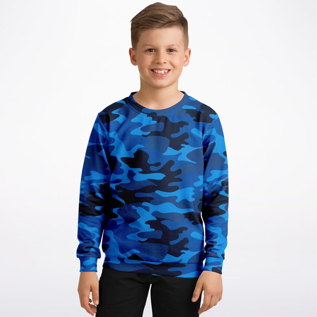 Kids Blue Camouflage Sweatshirt – Ultra Soft & Stretchy, Cozy Fleece or Lightweight Sports Fabric Sweatshirt – Ultra Soft & Stretchy, Cozy Fleece or Lightweight Sports Fabric