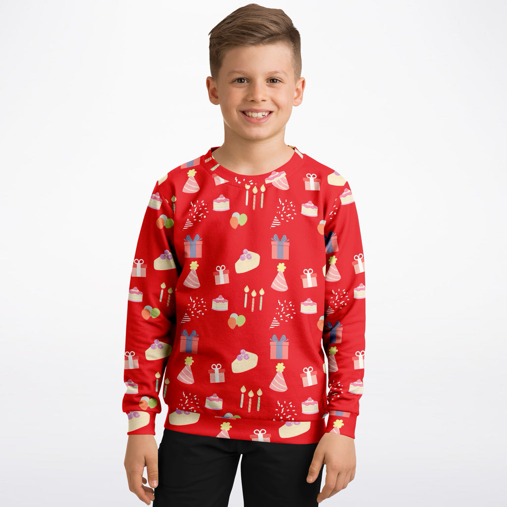 Kids Birthday Party Red Sweatshirt – Ultra Soft & Stretchy, Cozy Fleece or Lightweight Sports Fabric Sweatshirt – Ultra Soft & Stretchy, Cozy Fleece or Lightweight Sports Fabric