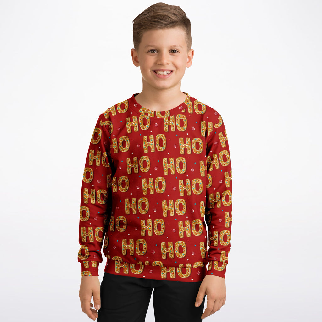 Kids Red Ho Ho Ho Christmas Sweatshirt – Ultra Soft & Stretchy, Cozy Fleece or Lightweight Sports Fabric Sweatshirt – Ultra Soft & Stretchy, Cozy Fleece or Lightweight Sports Fabric