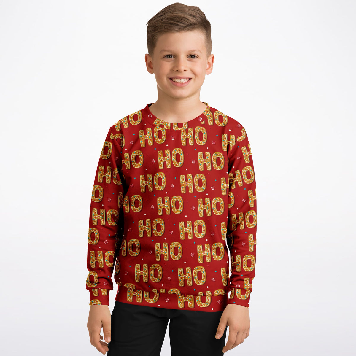 Kids Red Ho Ho Ho Christmas Sweatshirt – Ultra Soft & Stretchy, Cozy Fleece or Lightweight Sports Fabric Sweatshirt – Ultra Soft & Stretchy, Cozy Fleece or Lightweight Sports Fabric