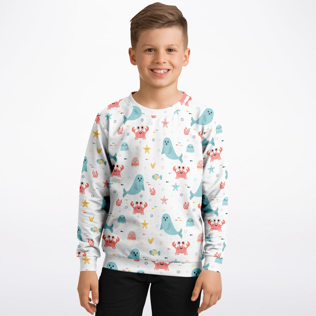 Kids Cute Ocean Animals Sweatshirt – Ultra Soft & Stretchy, Cozy Fleece or Lightweight Sports Fabric Sweatshirt – Ultra Soft & Stretchy, Cozy Fleece or Lightweight Sports Fabric