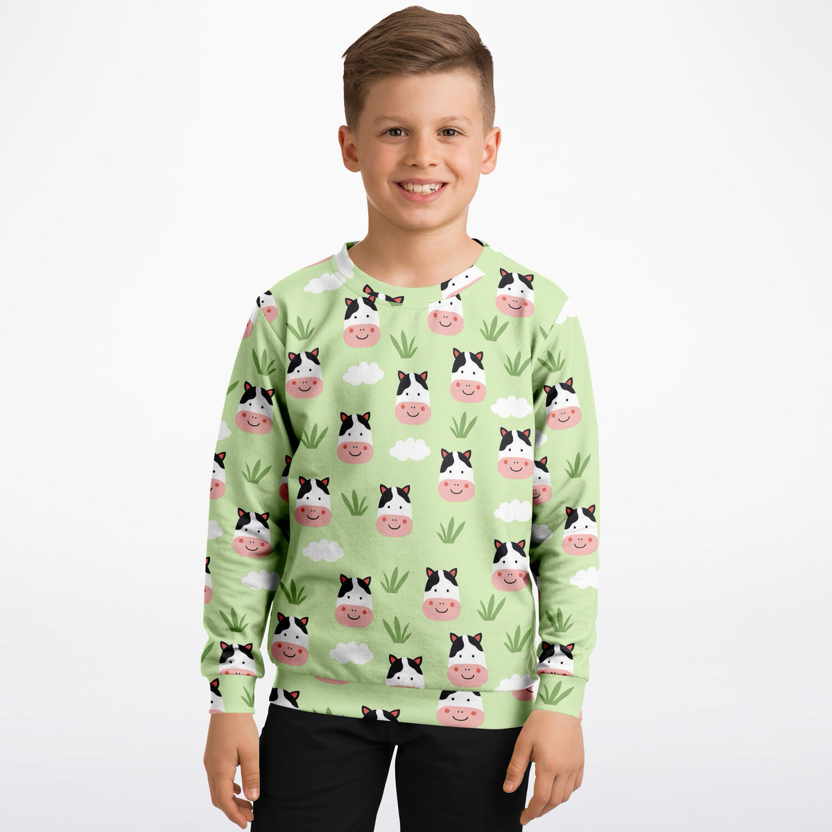 Kids Cute Cow Faces Sweatshirt – Ultra Soft & Stretchy, Cozy Fleece or Lightweight Sports Fabric Sweatshirt – Ultra Soft & Stretchy, Cozy Fleece or Lightweight Sports Fabric