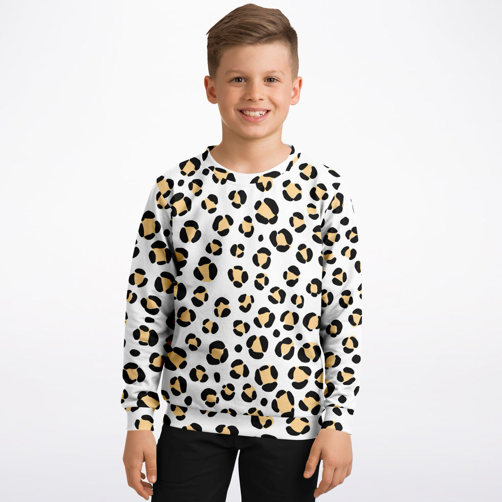 Kids Black & Tan Leopard Print Sweatshirt – Ultra Soft & Stretchy, Cozy Fleece or Lightweight Sports Fabric Sweatshirt – Ultra Soft & Stretchy, Cozy Fleece or Lightweight Sports Fabric