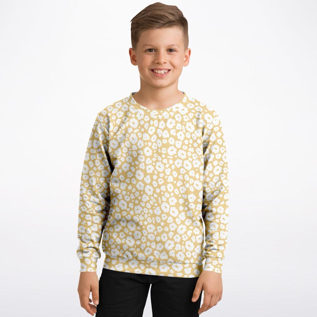 Kids Light Yellow Leopard Print Sweatshirt – Ultra Soft & Stretchy, Cozy Fleece or Lightweight Sports Fabric Sweatshirt – Ultra Soft & Stretchy, Cozy Fleece or Lightweight Sports Fabric
