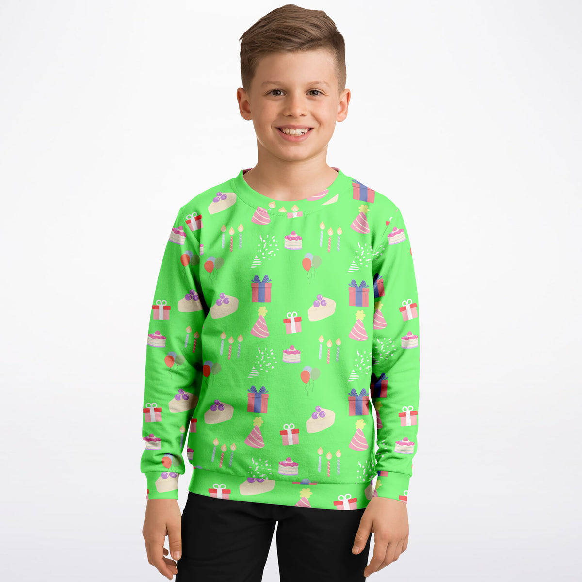 Kids Birthday Party Green Sweatshirt – Ultra Soft & Stretchy, Cozy Fleece or Lightweight Sports Fabric Sweatshirt – Ultra Soft & Stretchy, Cozy Fleece or Lightweight Sports Fabric