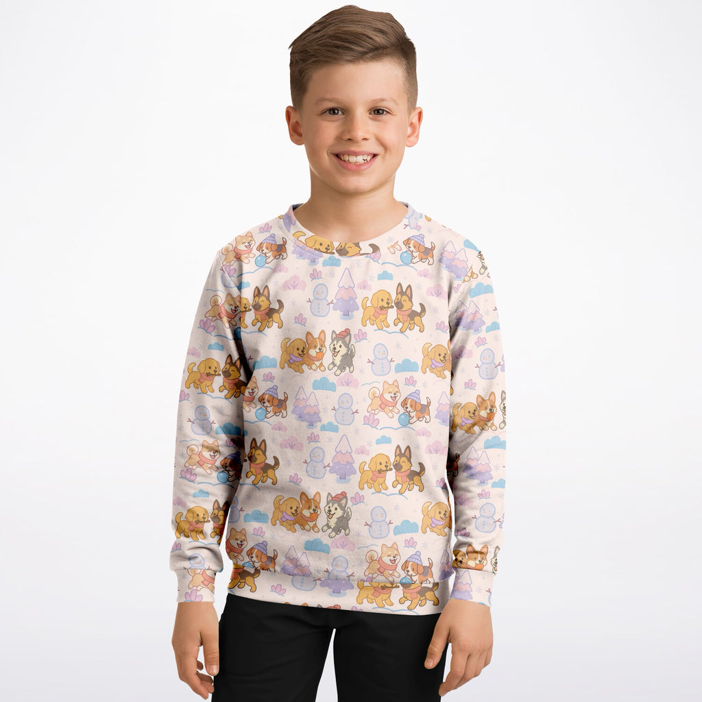 Kids Cute Winter Puppies Sweatshirt – Ultra Soft & Stretchy, Cozy Fleece or Lightweight Sports Fabric Sweatshirt – Ultra Soft & Stretchy, Cozy Fleece or Lightweight Sports Fabric