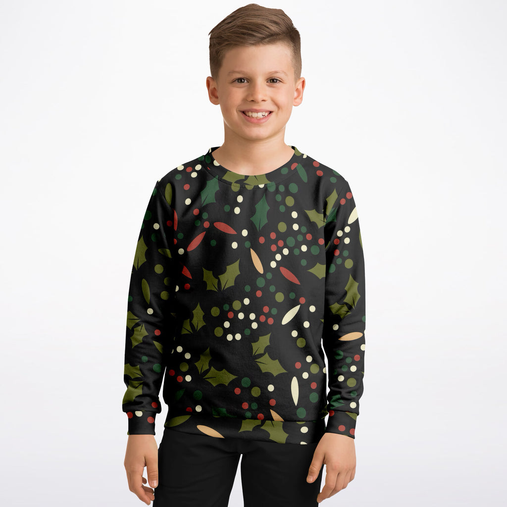 Kids Christmas Holly Berry Sweatshirt – Ultra Soft & Stretchy, Cozy Fleece or Lightweight Sports Fabric Sweatshirt – Ultra Soft & Stretchy, Cozy Fleece or Lightweight Sports Fabric