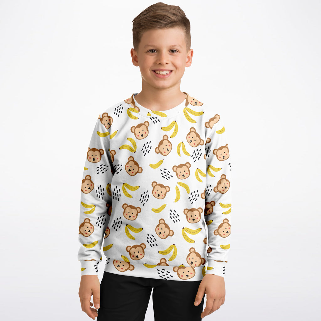 Kids Cute Monkey & Banana Sweatshirt – Ultra Soft & Stretchy, Cozy Fleece or Lightweight Sports Fabric Sweatshirt – Ultra Soft & Stretchy, Cozy Fleece or Lightweight Sports Fabric
