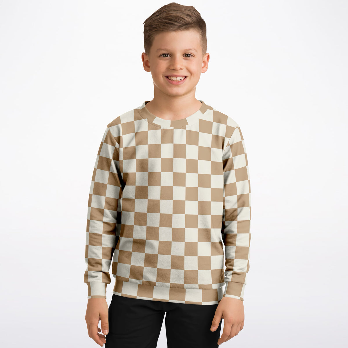 Kids Beige Checkered Sweatshirt – Ultra Soft & Stretchy, Cozy Fleece or Lightweight Sports Fabric Sweatshirt – Ultra Soft & Stretchy, Cozy Fleece or Lightweight Sports Fabric