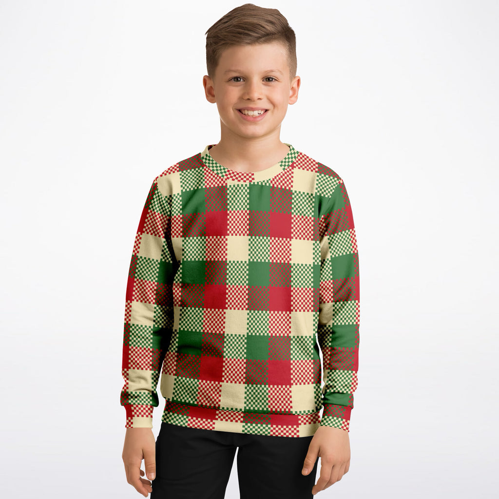 Kids Christmas Plaid Sweatshirt – Ultra Soft & Stretchy, Cozy Fleece or Lightweight Sports Fabric Sweatshirt – Ultra Soft & Stretchy, Cozy Fleece or Lightweight Sports Fabric