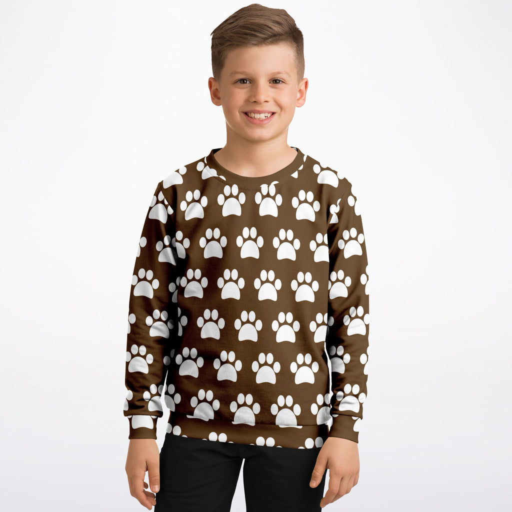 Kids Brown Paw Print Sweatshirt – Ultra Soft & Stretchy, Cozy Fleece or Lightweight Sports Fabric Sweatshirt – Ultra Soft & Stretchy, Cozy Fleece or Lightweight Sports Fabric